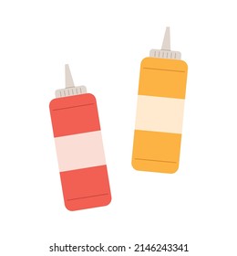 Ketchup and mustard sauces in plastic bottles on isolated white background.Vector illustration cartoon flat style.