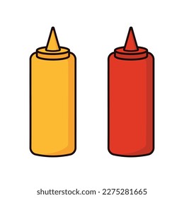 Ketchup and mustard squeeze bottle cartoon icon vector illustration. Food icon concept illustration