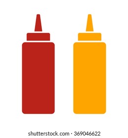 Ketchup and mustard squeeze bottle flat vector color icon for food apps and websites