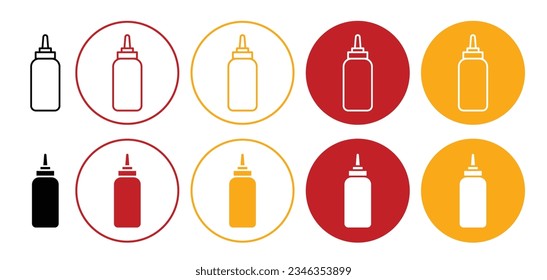 Ketchup and mustard squeeze bottle icon set. simple sauce vector symbol in black, red and yellow color. suitable for apps and websites UI designs.