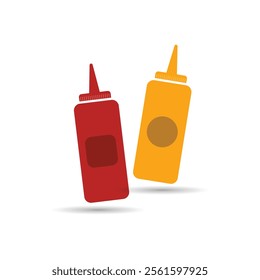 Ketchup and mustard squeeze bottle icon, Yellow mustard and red ketchup bottles icon for food apps and web