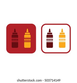 Ketchup and mustard squeeze bottle icon vector. Red and white