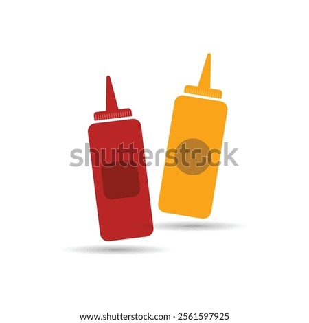 Ketchup and mustard squeeze bottle icon, Yellow mustard and red ketchup bottles icon for food apps and web