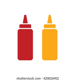 Ketchup and mustard squeeze bottle vector icon illustration