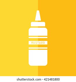 Ketchup and mustard squeeze bottle vector icon. Yellow background