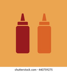 Ketchup and mustard squeeze bottle vector icon illustration