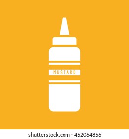 Ketchup and mustard squeeze bottle vector icon. Yellow background