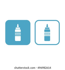Ketchup and mustard squeeze bottle vector icon. White and blue