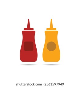 Ketchup and mustard squeeze bottles vector icon