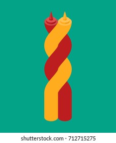 Ketchup and mustard twisting hugs. Fast food. Vector illustration

