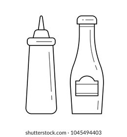 Ketchup and mustard vector line icon isolated on white background. Bottles with sauces - ketchup and mustard line icon for infographic, website or app. Icon designed on a grid system.