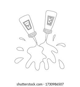 Ketchup and mustard vector outline illustration isolated on white background. Bottles with traditional sauces for fast food. Tasty concept for restaurant, cafe, web design.