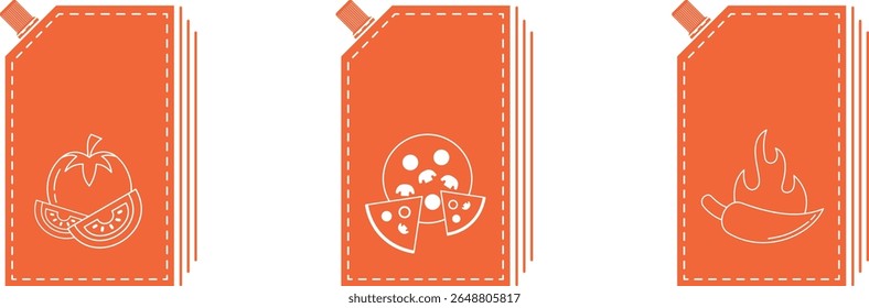 ketchup in a pack, tomato sauce ketchup, ketchup hot pepper and mushroom pizza, tasty vegetable sauces, ketchup packet icons