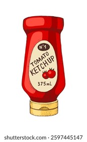 Ketchup in a plastic bottle hand drawn vector illustration