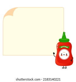 Ketchup poster character. Vector hand drawn cartoon kawaii character illustration. Isolated white background. Ketchup and poster