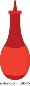 Ketchup in red bottle, illustration, vector on white background.