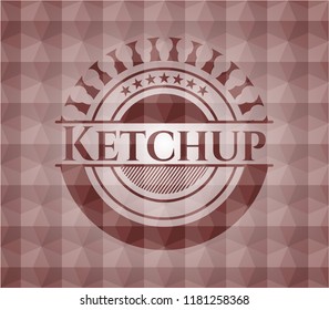 Ketchup red emblem with geometric background. Seamless.