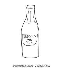 Ketchup sauce in bottle outline icon vector illustration. Line hand drawing tomato ketchup condiment for BBQ