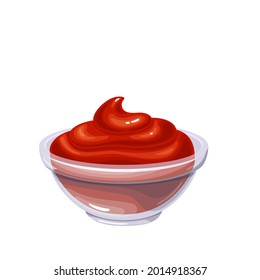 Ketchup sauce in bowl. Colored illustration of ketchup in cartoon style.