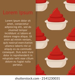 Ketchup sauce seamless pattern. Tomato catsup repeat food wallpaper pattern with sauce cup bowl.