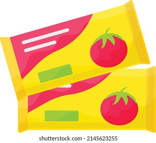 Ketchup Small Bags Vector Color Icon Design, Retail Food Delivery Service Symbol, Touch Less Meal Courier Sign, Grocery Pickup Stock Illustration, Seaweed-based Sauce Sachet Concept,