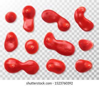 Ketchup splashes set isolated on transparent background.