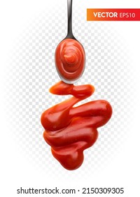 Ketchup in a spoon. Vector illustration on a transparent background.