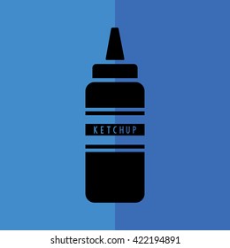 Ketchup squeeze bottle icon vector illustration. Blue background