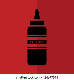 Ketchup squeeze bottle icon vector illustration. Red background
