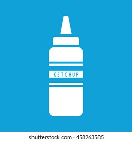Ketchup squeeze bottle icon vector. Blue background