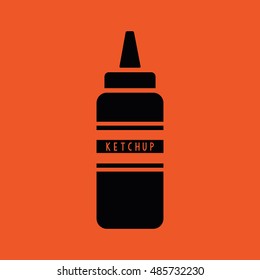 Ketchup squeeze bottle icon vector. Orange background