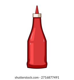 Botella de compresión de ketchup de pie sobre fondo blanco, condimento de tomate rojo brillante en botella de plástico ideal para comida rápida, barbacoa, picnics y arte de menú