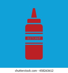 Ketchup squeeze bottle vector icon. Blue background