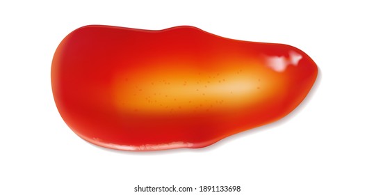 Ketchup Stain. Tomato Sauce Red Spot, Liquid Chili Paste Realistic Smear, Tomatoes Texture For Menu And Product Advertisement, Barbecue Cooking Ingredient Realistic Single Vector Isolated Illustration