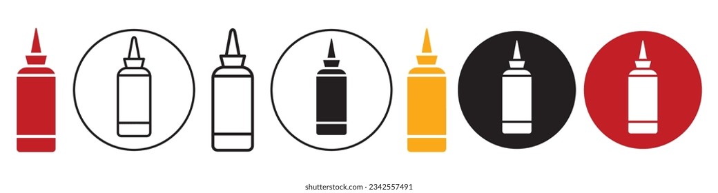 Ketchup, tomato and Mustard Squeeze Bottle symbol Icon. Sign logo mark of vegetable food sauce container on dinner lunch or breakfast table. Hot Spicy chili mayonnaise syrup for kitchen cooking food