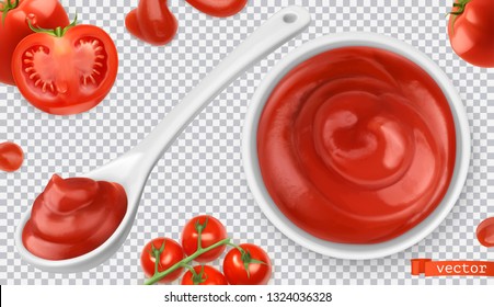 Ketchup, tomato. Pasta sauce 3d vector realistic set