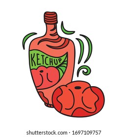 Ketchup y tomate. Ilustración del vector
