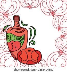 Ketchup and tomato. Vector illustration