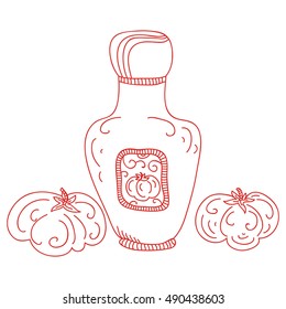Ketchup and tomatoes. Vector illustration.