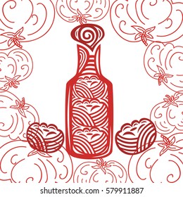 Ketchup and tomatoes. Vector illustration.