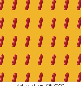 Papel tapiz de Ketchup, ilustración vectorial. Fuente de tomate rojo con fondo amarillo, ideal para los restaurantes.