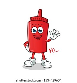 Ketchup Waving Mascot Vector Cartoon Illustration