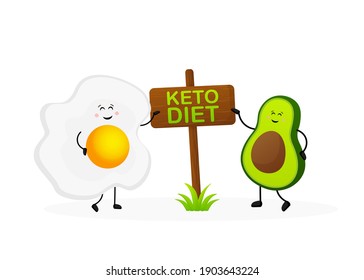 Keto diet concept in cartoon style. Isolated vector illustration. White background. Good diet.