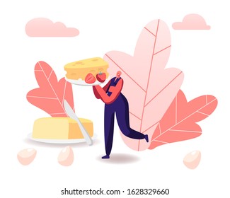 Keto Diet Concept. Woman Carry Tray With Cheese And Strawberry. Low Carb And High Fat Level Healthy Ketogenic State For Fasting And Healing. Protein And Omega 3 Oils. Cartoon Flat Vector Illustration