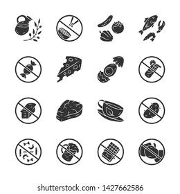 Keto diet flat design long shadow glyph icons set. Low carbs and healthy eating. High protein products. Sugar free food silhouette symbols. Fish, veggies, herbal drink vector isolated illustration