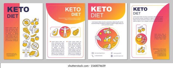 Keto diet gradient brochure template. Ketogenic meal. Flyer, booklet, leaflet print, cover design with linear illustrations. Vector page layouts for magazines, annual reports, advertising posters