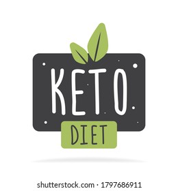 Keto diet hand drawn lettering. Vector flat illustration. Healthy food Eco text. Motivation quote. Keto friendly text on gray label. Inscription for package, tote bag, banner, card, stationary.