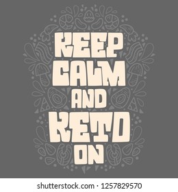 Keto diet hand drawn vector illustration.Handwritten lettering.Sketch of low carbs ketogenic diet food. Healthy nutrition. Ketogenic nutrition illustration. 