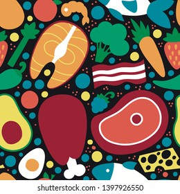 Keto diet hand drawn vector illustration.Sketch of low carbs ketogenic diet food. Healthy nutrition. Ketogenic nutrition illustration. 