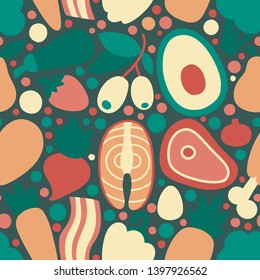 Keto diet hand drawn vector illustration.
Sketch of low carbs ketogenic diet food. Healthy nutrition. Ketogenic nutrition illustration. 
